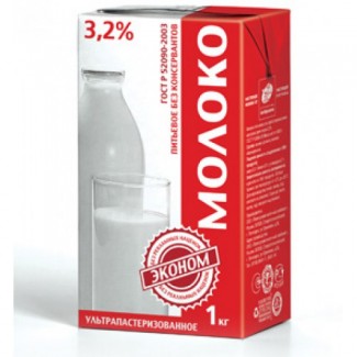 Молоко Эконом 3.2% с крышкой, у/пастеризованное ТБА